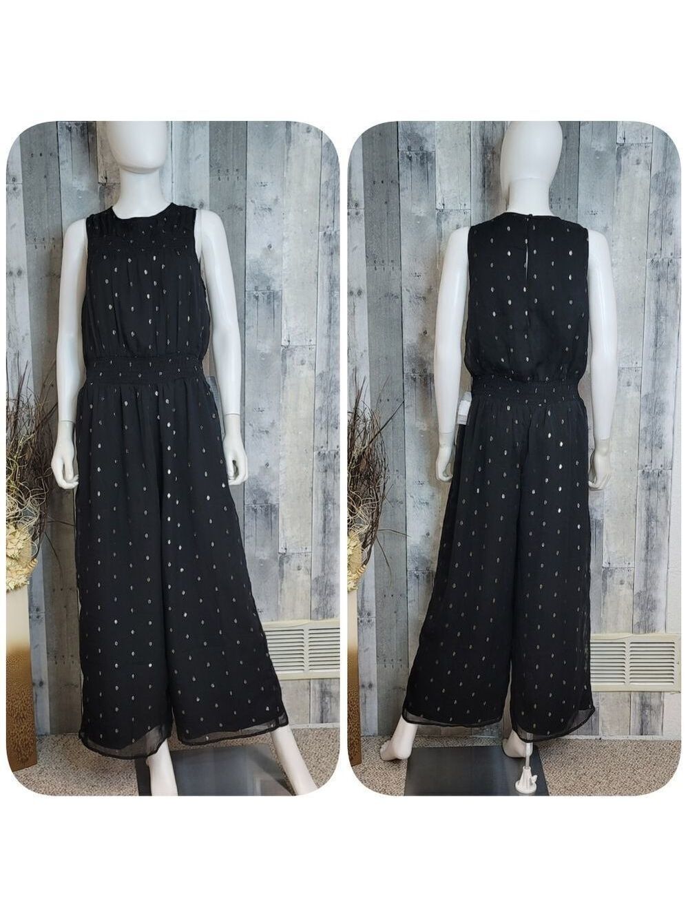 NWOT NSR Metallic Dot Jumpsuit Smocked Waist - Picture 2 of 13